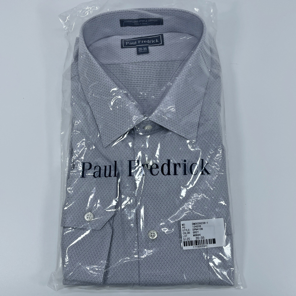 Paul Fredrick Men's Dress Shirt 20 35 Grey No-Iron Cotton New NWT